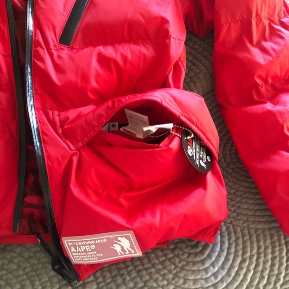 Bape Bathing Ape red Camo reversible puffer jacket size S - Picture 6 of 12